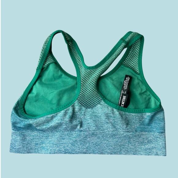 PINK Active Sports Bra Racerback Ombré Green Mesh Large - Picture 3 of 7